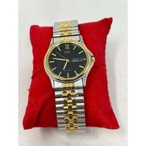 35MM VINTAGE CITIZEN BLACK DIAL GOLDEN BEZEL MENS CLASSIC WATERPROOF WATCH